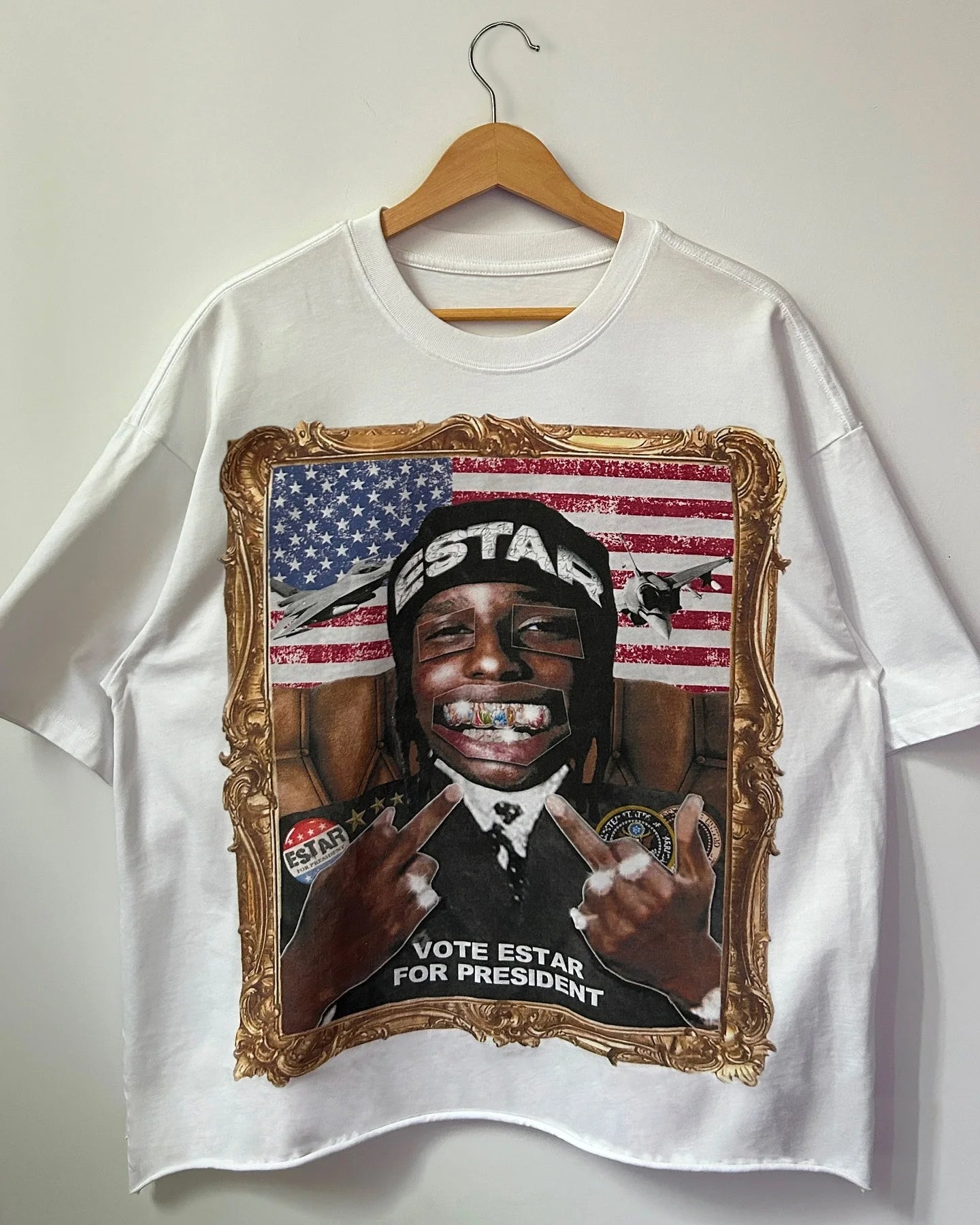 American Style Portrait Print T-Shirt – Men's Oversized Casual Tee