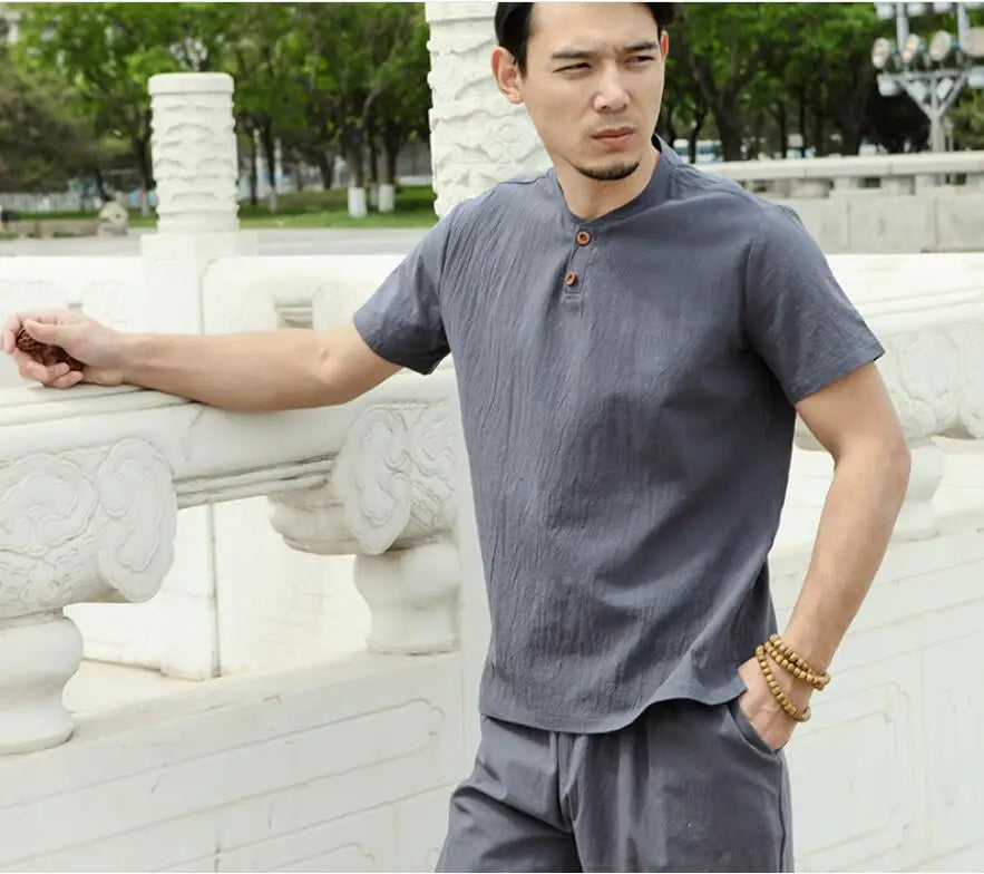 Plus Size Linen Shirt – Men's 5XL to 10XL Short Sleeve Top (5 Colors)