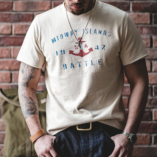 Maden Vintage Anchor Print T-Shirt – Men's Casual O-Neck Cotton Tee